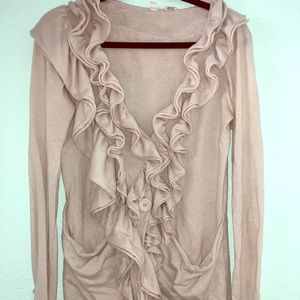 ruffle cream cardigan with button closures